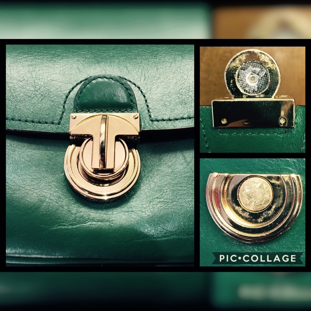Tory Burch James Saddle Bag Crossbody Green Gold - Picture 7 of 8